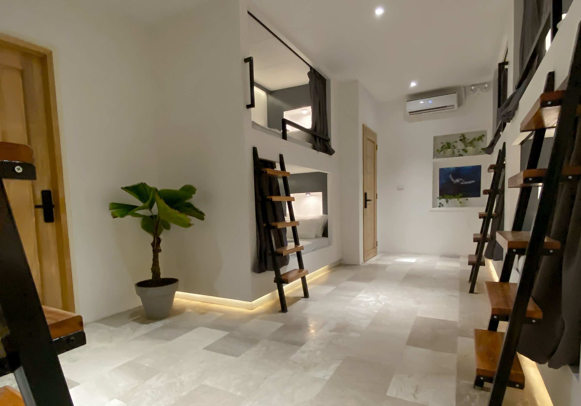 10-bed dorm seen from the door